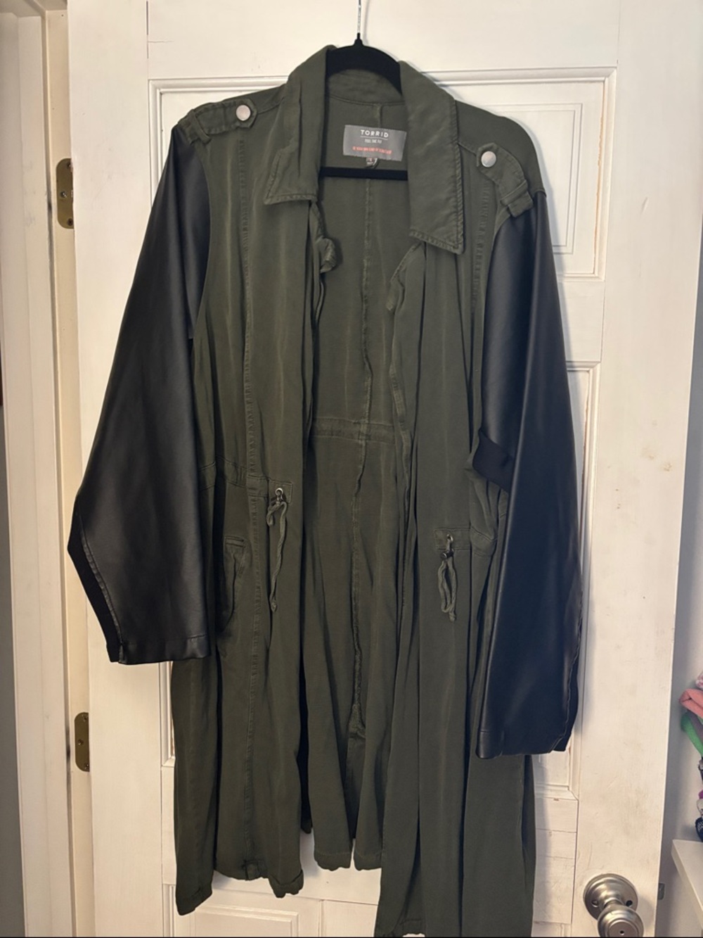 torrid Olive Utility Jacket with Black Faux Leather Sleeves